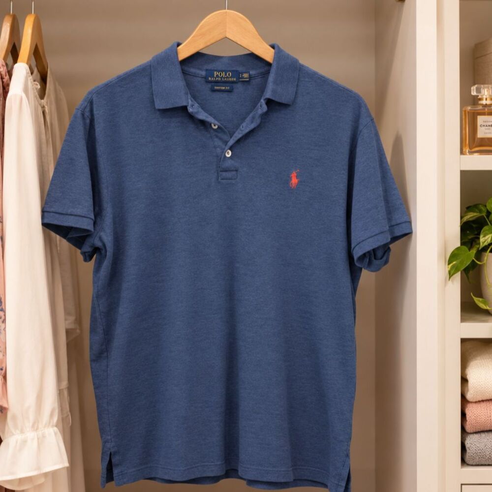 Polo Ralph Lauren Women’s Large Heather Blue Polo Custom Slim Fit Shirt Large